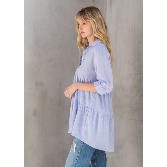 LOVE STITCH • Ocean Ave Tiered Striped Tunic, L - Picture 6 of 16